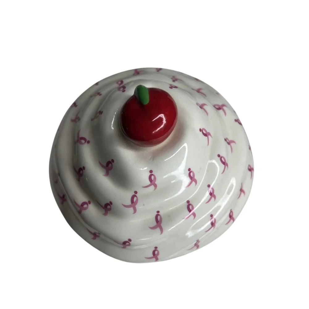 Retired Pandora Breast Cancer Ribbon Cupcake Ceramic Trinket Jewelry Box Pink